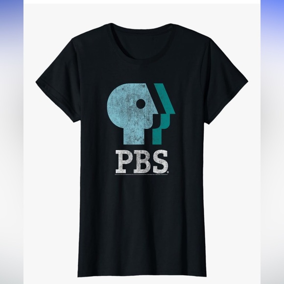 B1G1 PBS Blue Teal and White Logo Public Broadcasting Service T-Shirt Medium - Picture 1 of 4